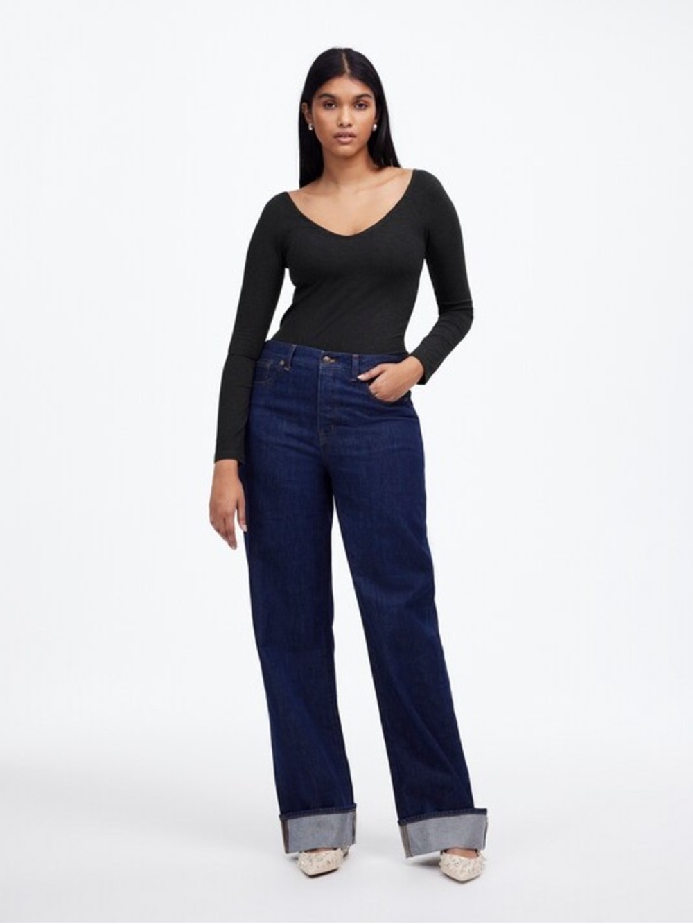 MADEWELL Jersey v-neck long sleeve top charcoal size XS